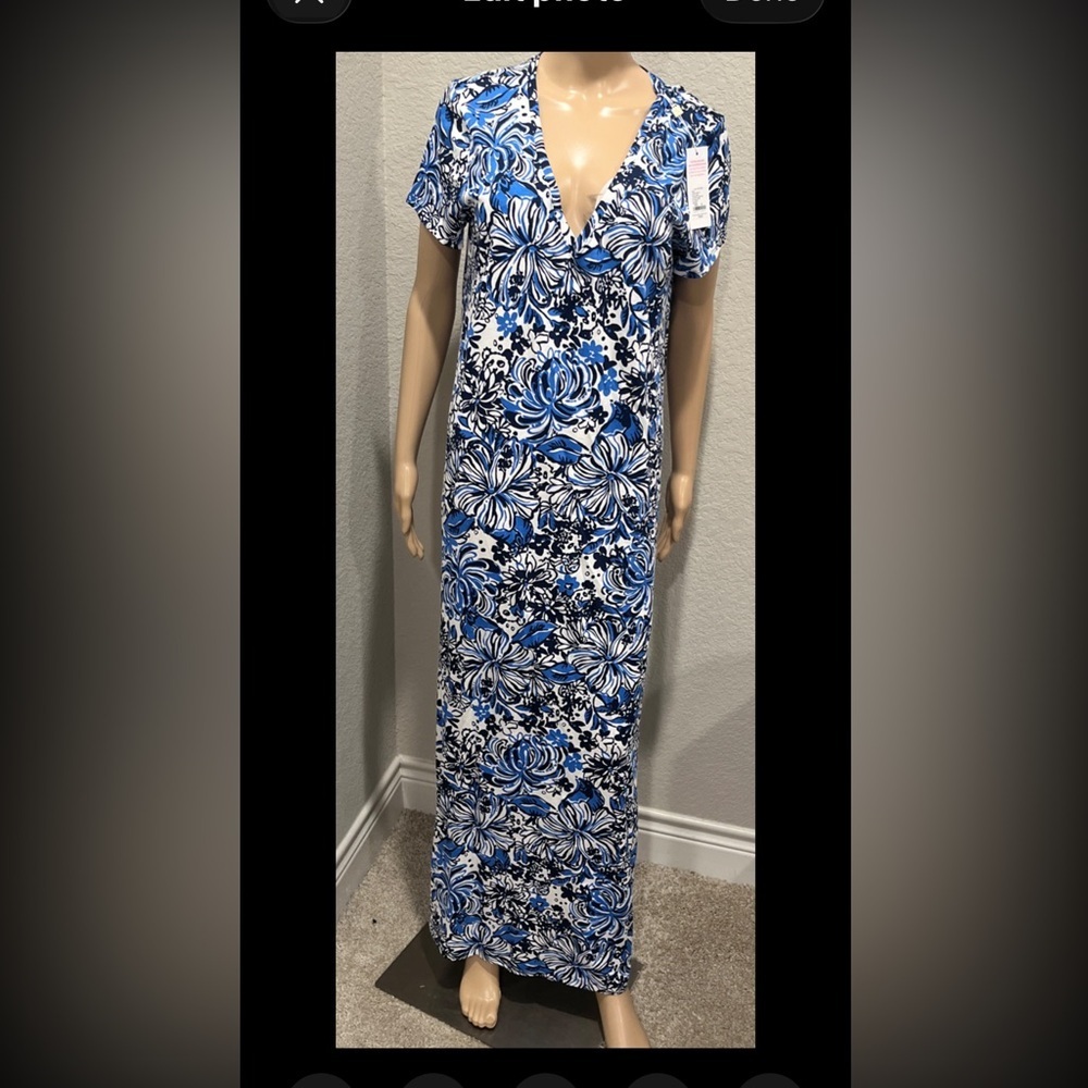 NWT Lilly Pulitzer low tide navy pandarama Blue and White Floral Maxi Dress